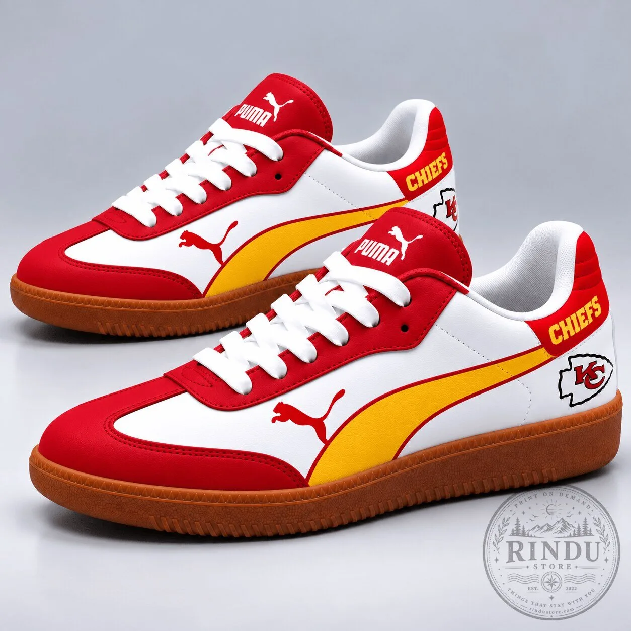 Kansas City Chiefs Football Team Red and White Puma Sneakers Shoes