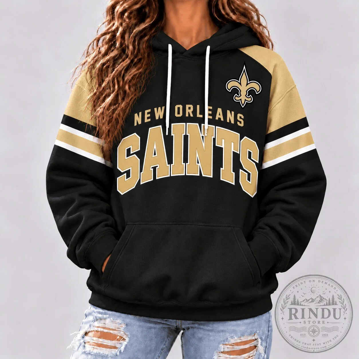 New Orleans Saints Football Team Black and Gold Striped Pullover Hoodie 1 New Orleans Saints Football Team Black and Gold Striped Pullover Hoodie