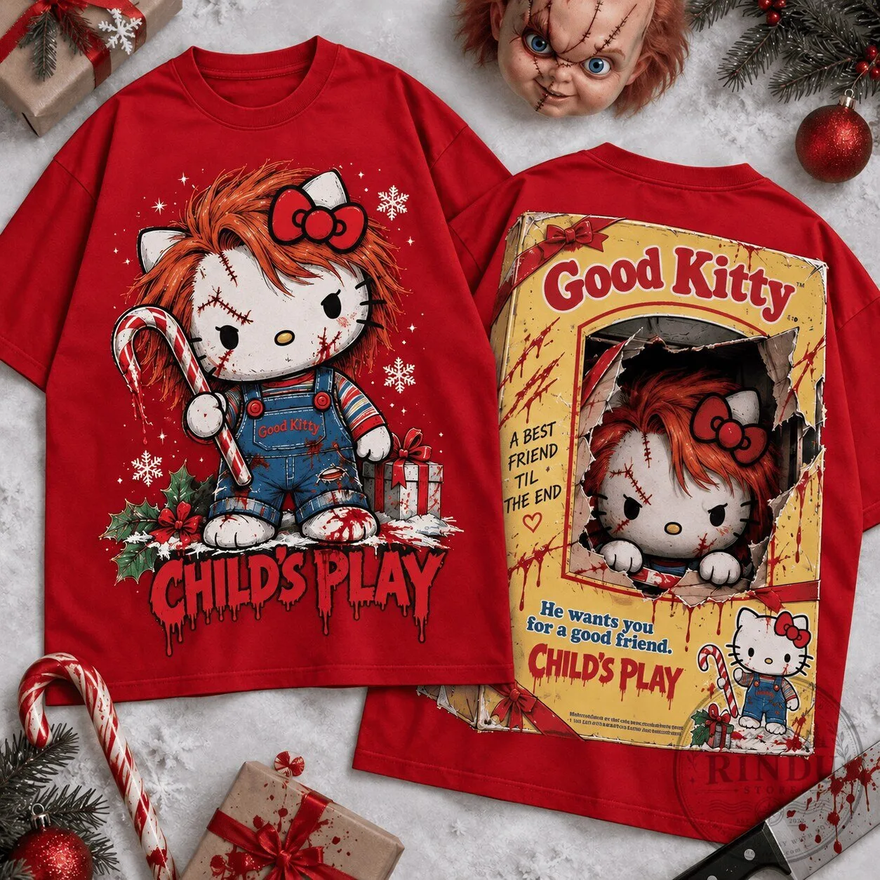 Child's Play Hello Kitty Good Kitty Christmas Horror Movie T-Shirt