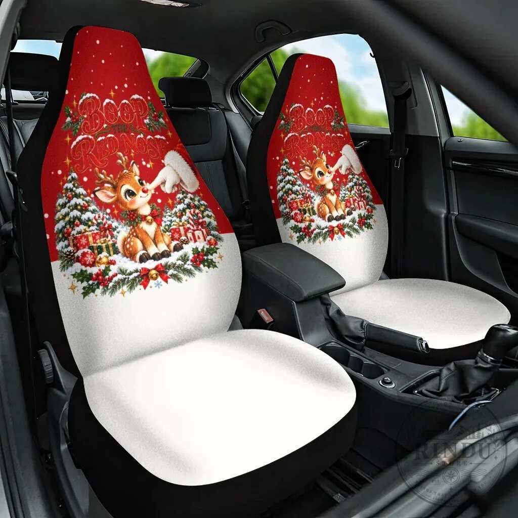Cute Reindeer Boop Red Nose Christmas Car Seat Cover Festive Winter Snow