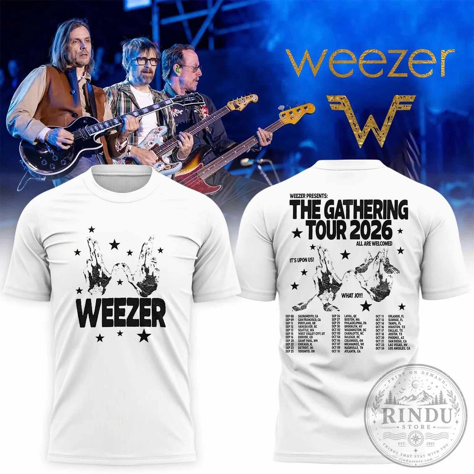 Weezer The Gathering Tour 2026 Concert White Graphic T-Shirt