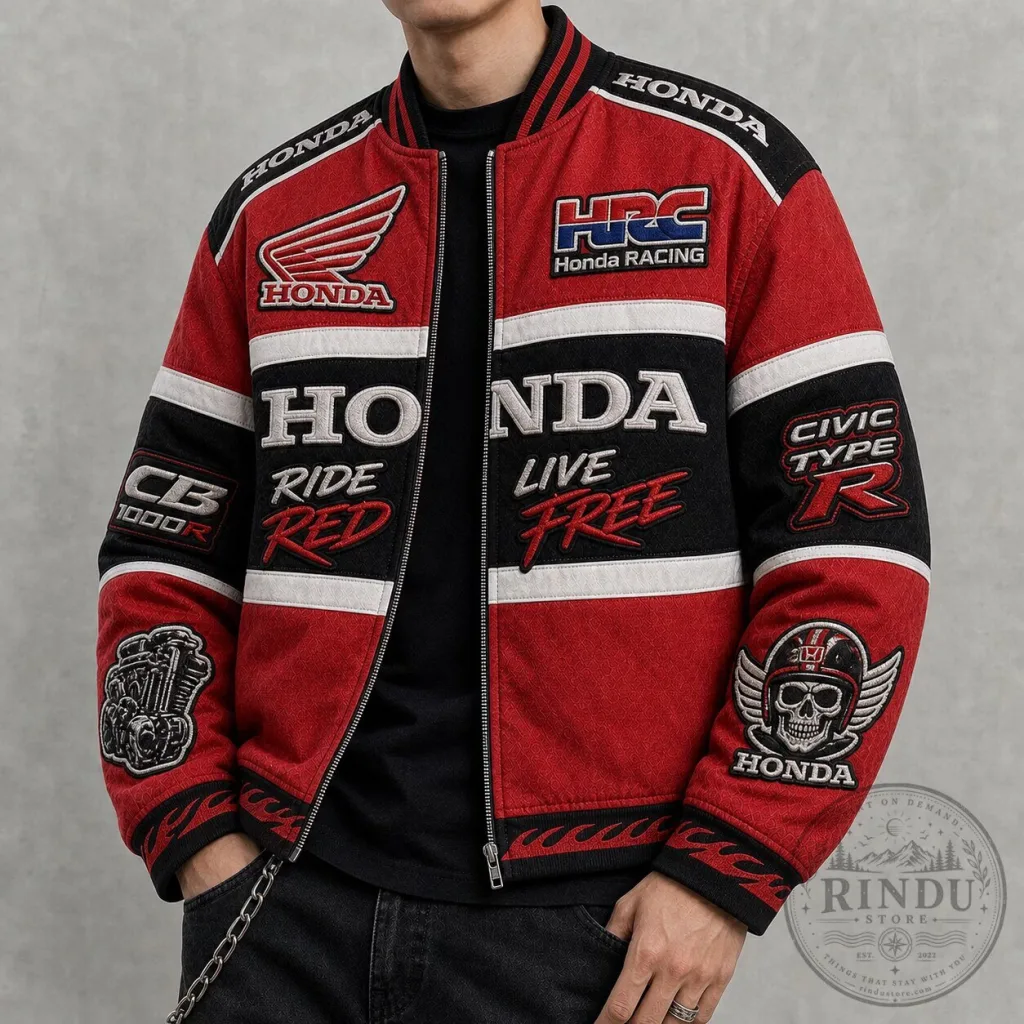 Honda Racing Vintage Motorcycle Bomber Jacket for Men and Women Honda Racing Vintage Motorcycle Bomber Jacket for Men and Women