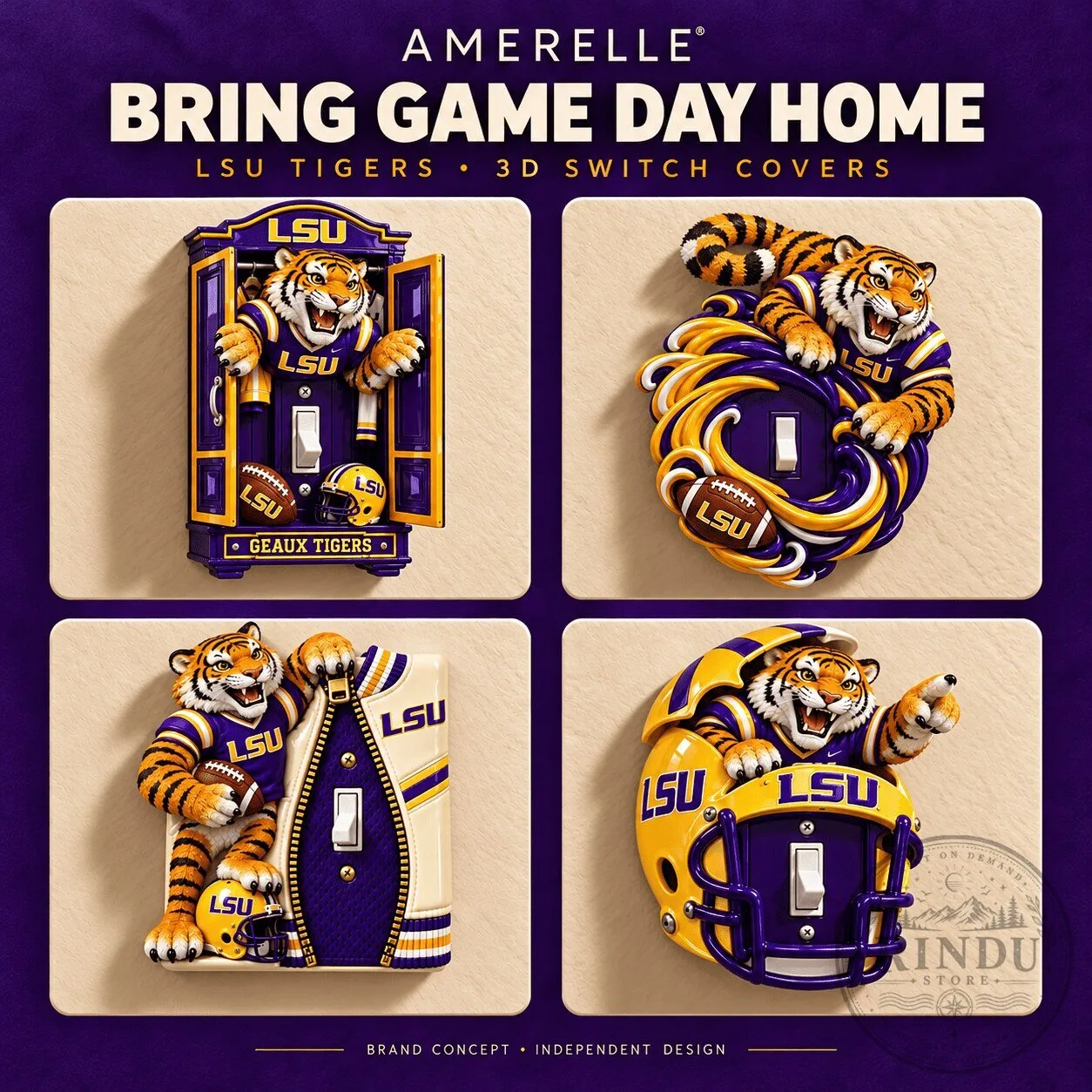 LSU Tigers Football Team 3D Printed Light Switch Cover Plate Set