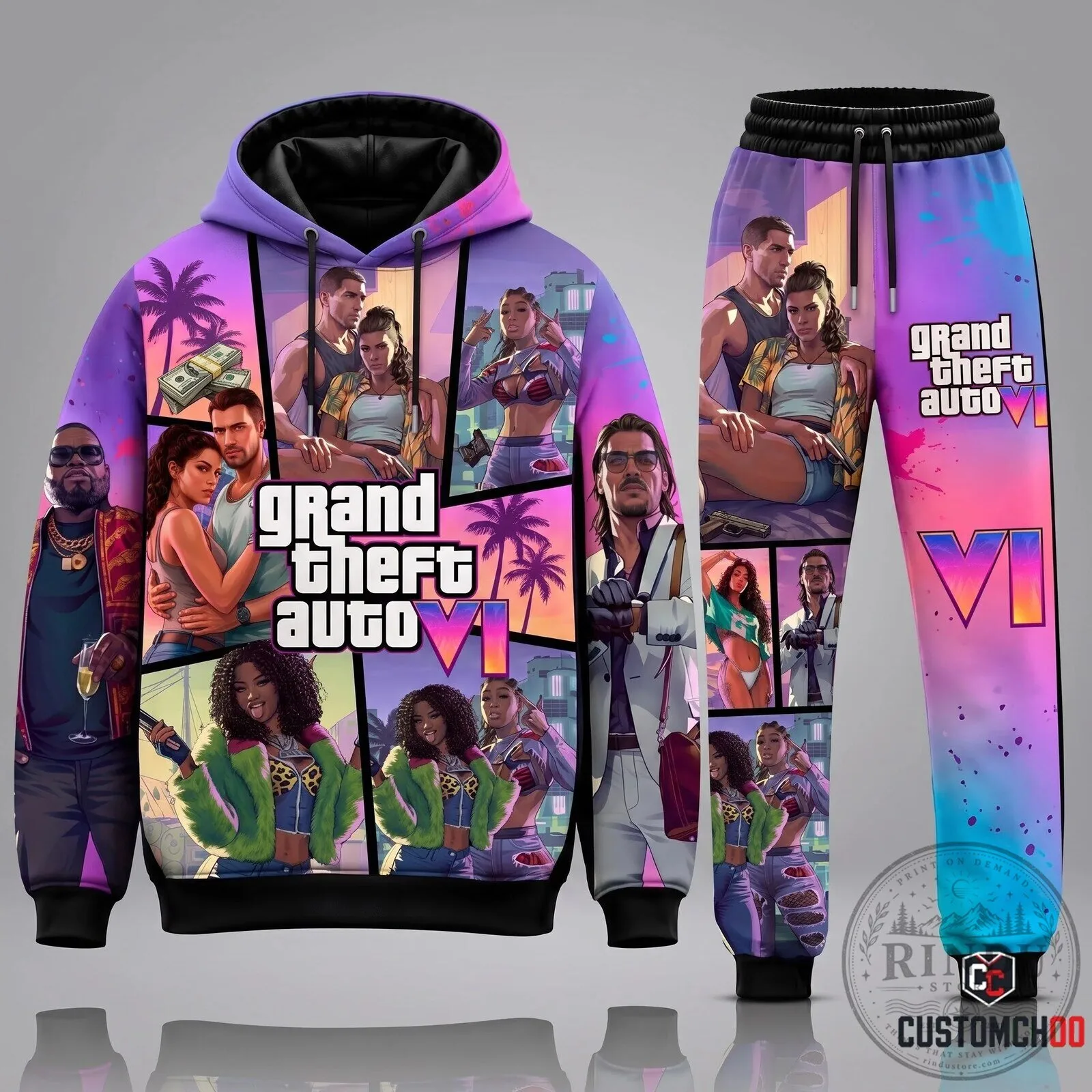 Grand Theft Auto VI Vice City Gaming All-Over Print Hoodie for Men and Women