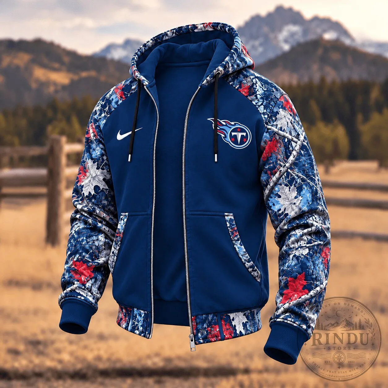 Tennessee Titans Hoodie Camouflage Maple Leaf Full Zip Hooded Sweatshirt
