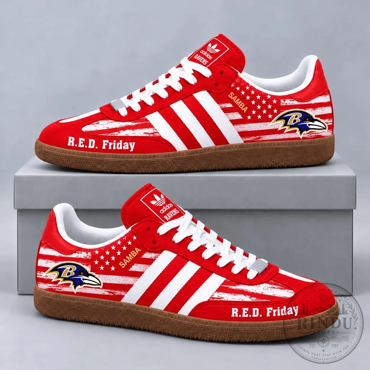 Ravens R.E.D. Friday Samba Shoes with Patriotic American Flag Design