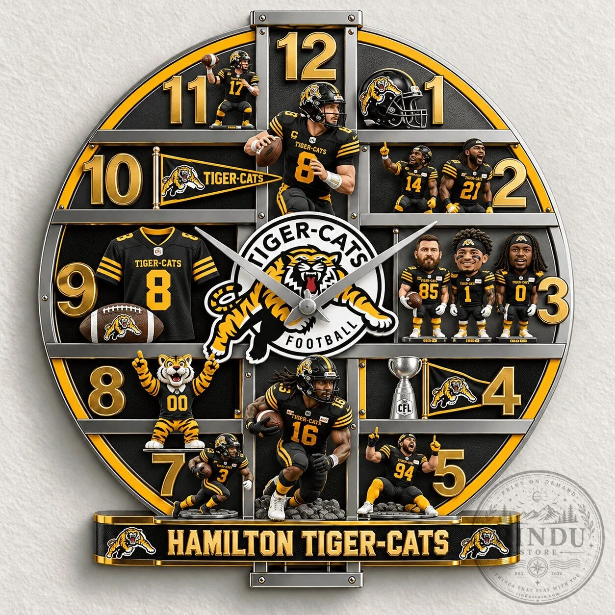 Hamilton Tiger-Cats Canadian Football League Wall Clock