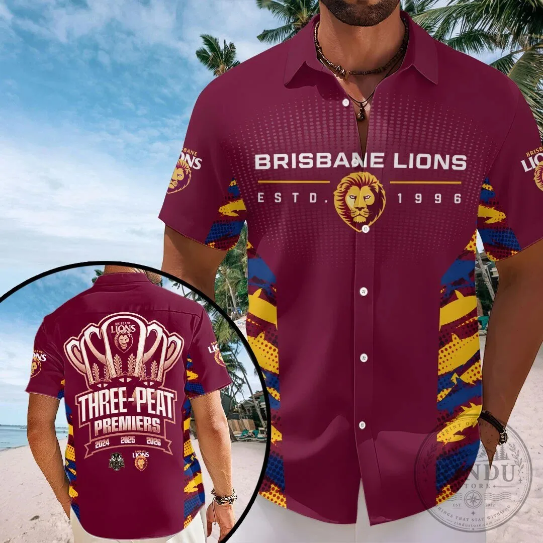 Brisbane Lions AFL Three-Peat Premiers 2024 2025 2026 Hawaiian Shirt