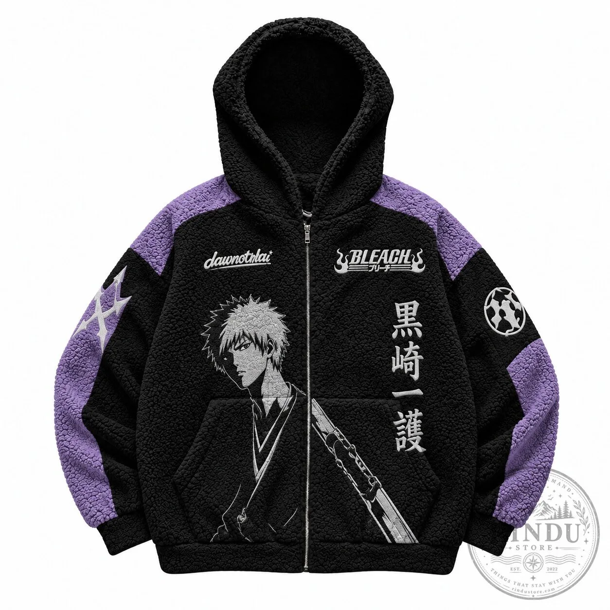 Bleach Ichigo Kurosaki Anime Manga Sherpa Fleece Zip-Up Hoodie