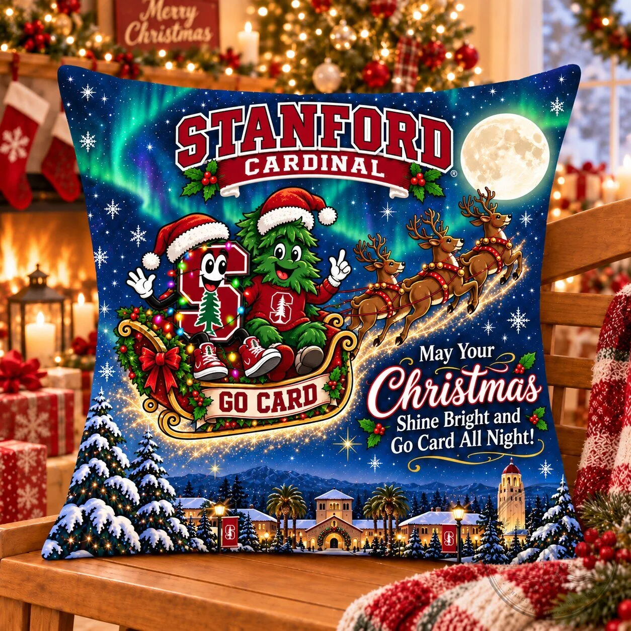 Stanford Cardinal Christmas Magical Night Flight Holiday Decorative Pillow