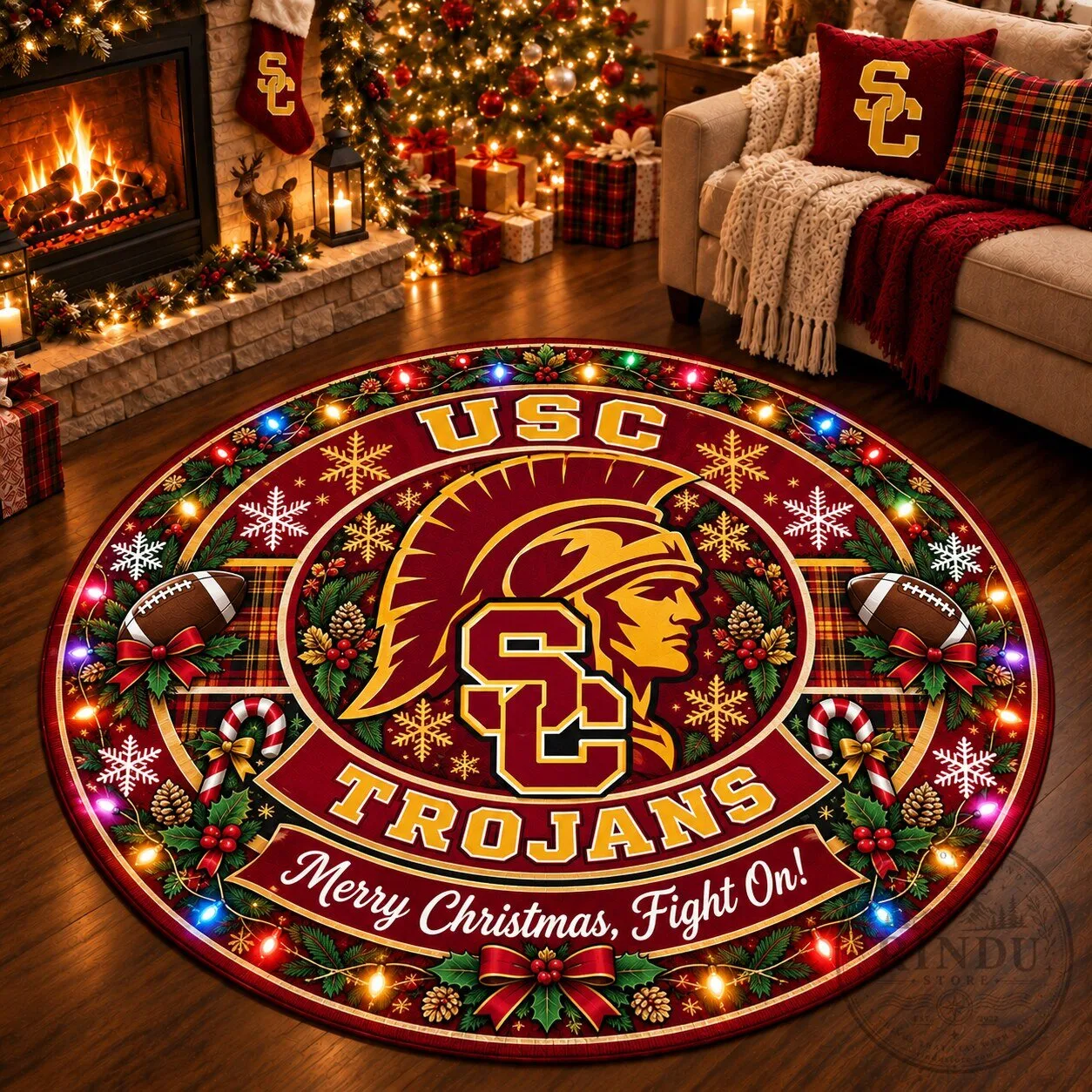 USC Trojans Christmas Holiday Round Rug - Merry Christmas Fight On Floor Mat 2 USC Trojans Christmas Holiday Round Rug - Merry Christmas Fight On Floor Mat