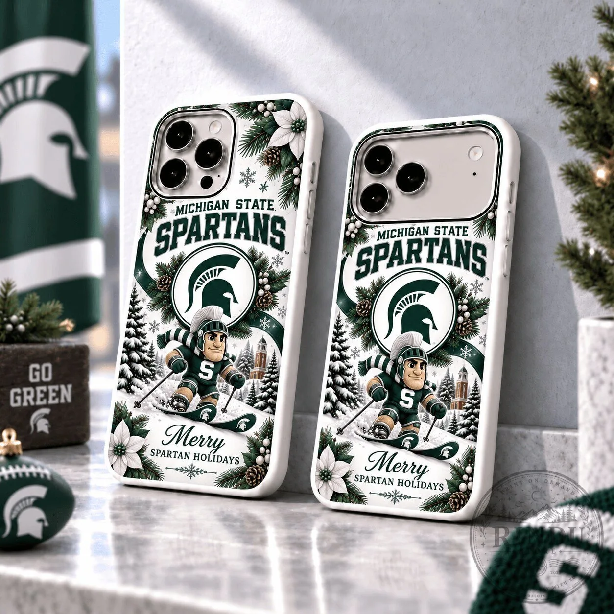 Michigan State Spartans Christmas Skiing Mascot Holiday Phone Case