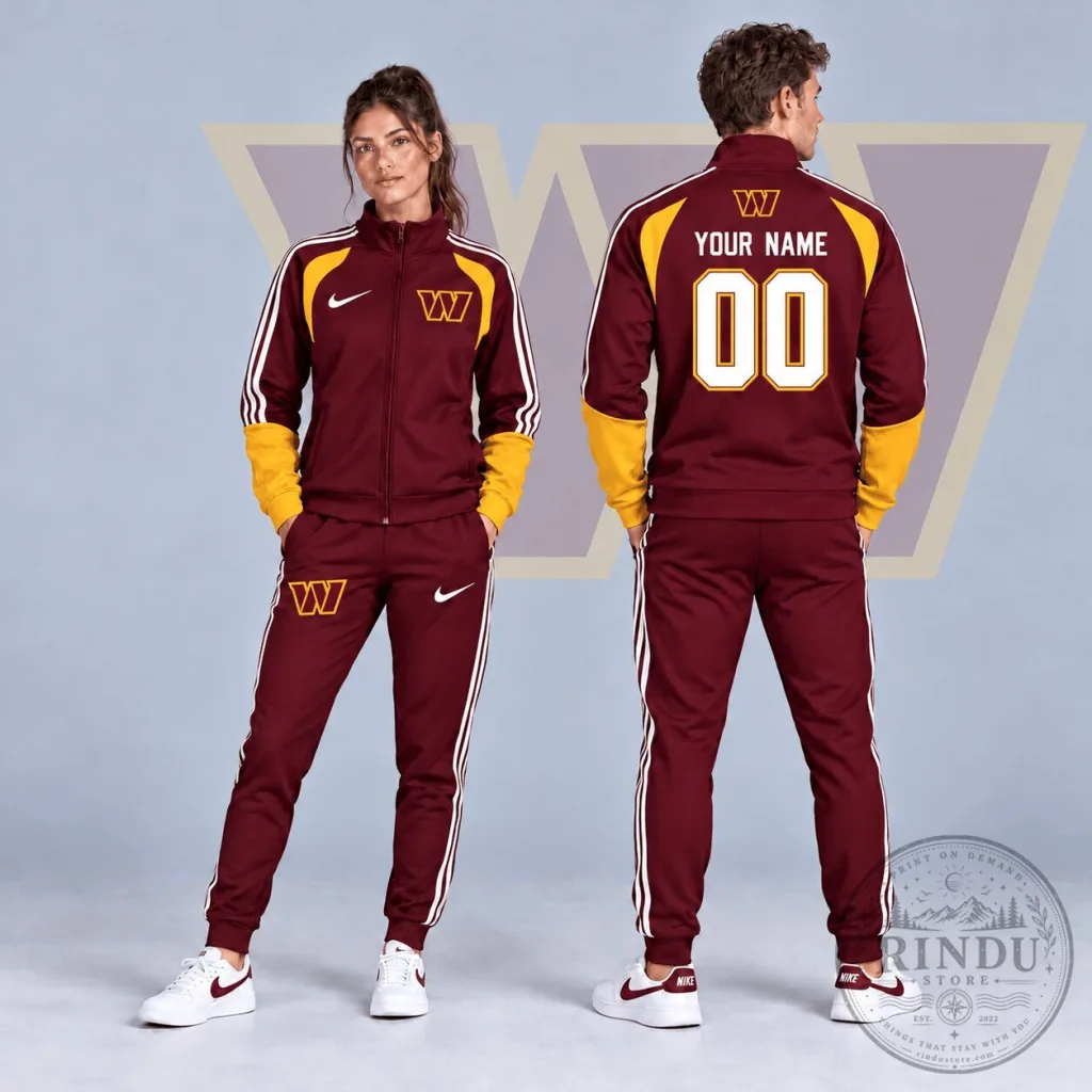 Washington Commanders Custom Name Number Varsity Colorblock Full Zip Tracksuit Jacket Washington Commanders Custom Name Number Varsity Colorblock Full Zip Tracksuit Jacket