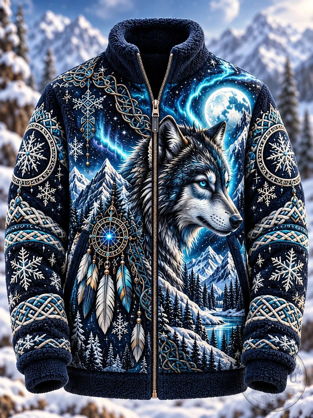 Winter Wolf Dreamcatcher Full Moon Nordic Snowflake Sherpa Jacket 5 Winter Wolf Dreamcatcher Full Moon Nordic Snowflake Sherpa Jacket