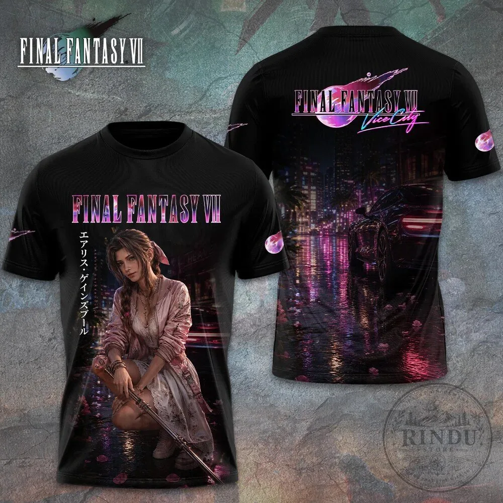 Final Fantasy VII Aerith Gainsborough Vaporwave Style Black T-Shirt