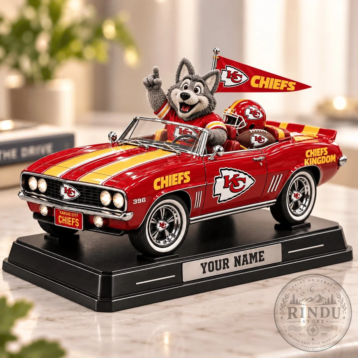 Kansas City Chiefs Mascot Wolf Driving Car Acrylic Block Plaque