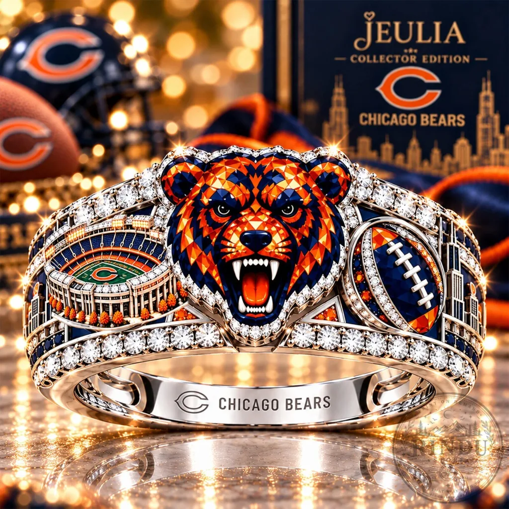 Chicago Bears Football Team Bear Head Soldier Field Diamond Ring Chicago Bears Football Team Bear Head Soldier Field Diamond Ring