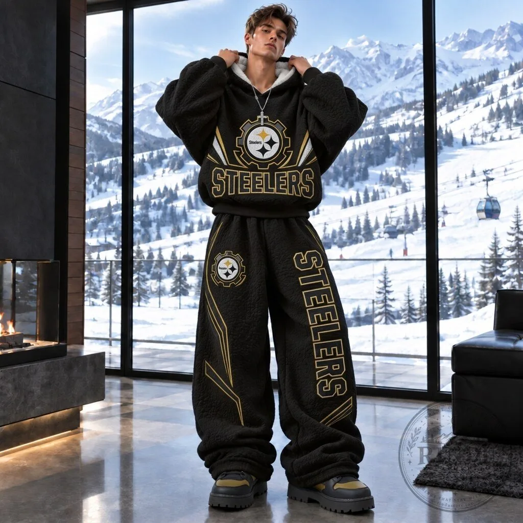 Pittsburgh Steelers Oversized Sherpa Fleece Hoodie and Sweatpants Set 5 Pittsburgh Steelers Oversized Sherpa Fleece Hoodie and Sweatpants Set