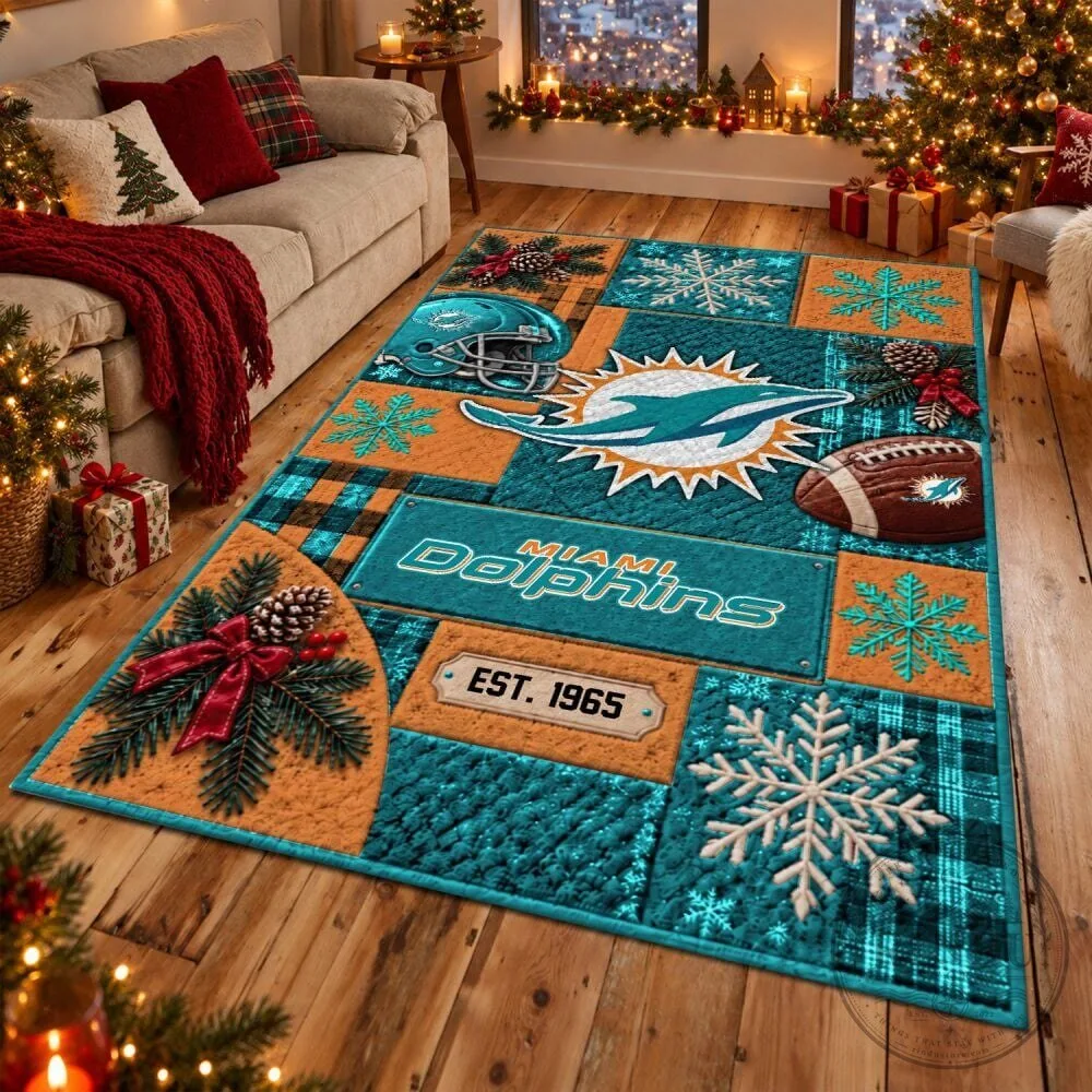 Miami Dolphins Christmas Holiday Football Team Logo Winter Area Rug 5 Miami Dolphins Christmas Holiday Football Team Logo Winter Area Rug