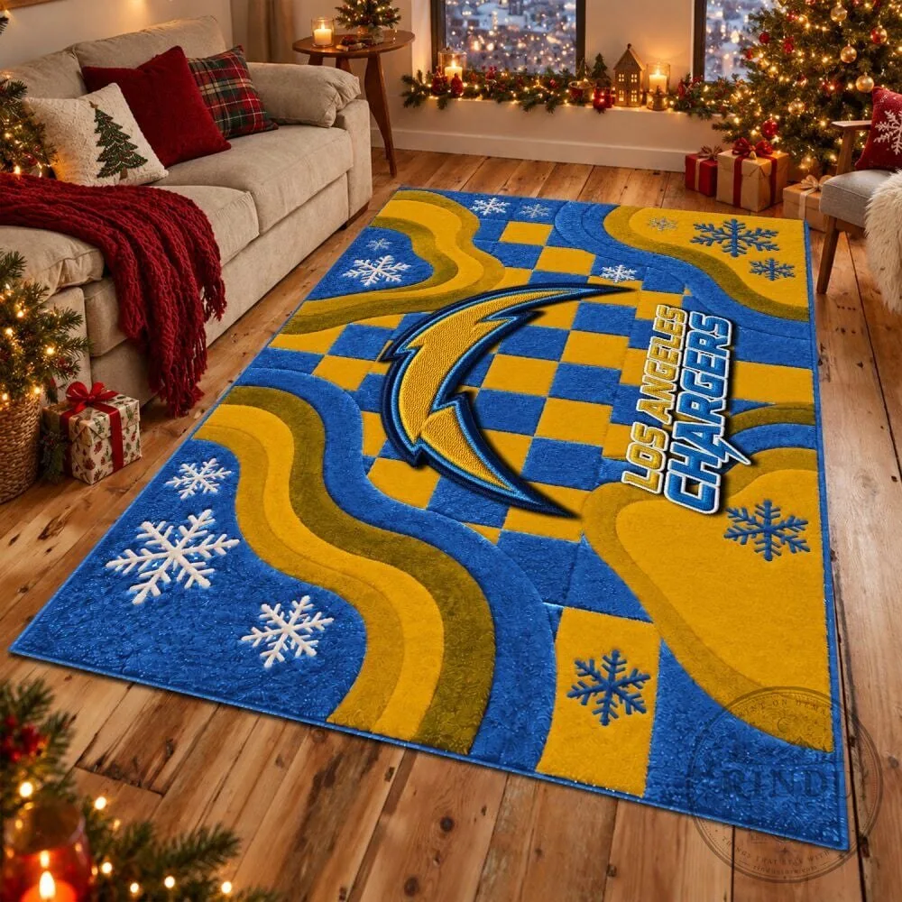 Los Angeles Chargers Football Team Christmas Snowflake Rug 1 Los Angeles Chargers Football Team Christmas Snowflake Rug