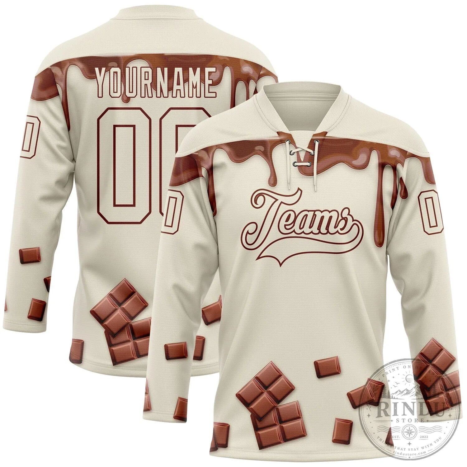 Custom Chocolate Bar Melting Cream Hockey Jersey 9 Custom Chocolate Bar Melting Cream Hockey Jersey