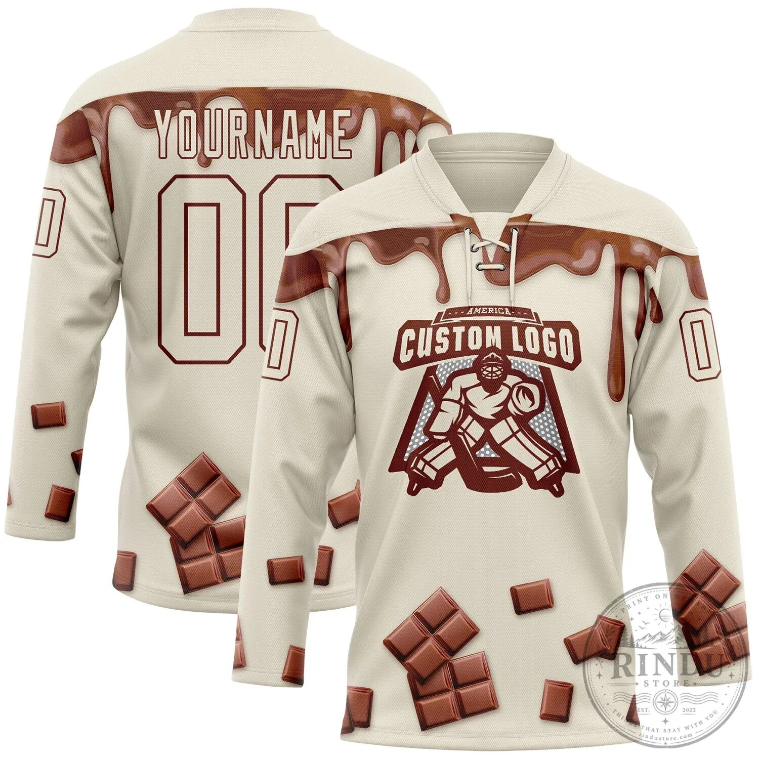 Custom Chocolate Bar Melting Cream Hockey Jersey 10 Custom Chocolate Bar Melting Cream Hockey Jersey