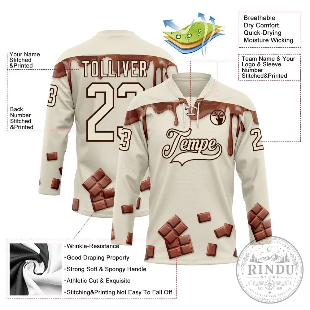 Custom Chocolate Bar Melting Cream Hockey Jersey 13 Custom Chocolate Bar Melting Cream Hockey Jersey