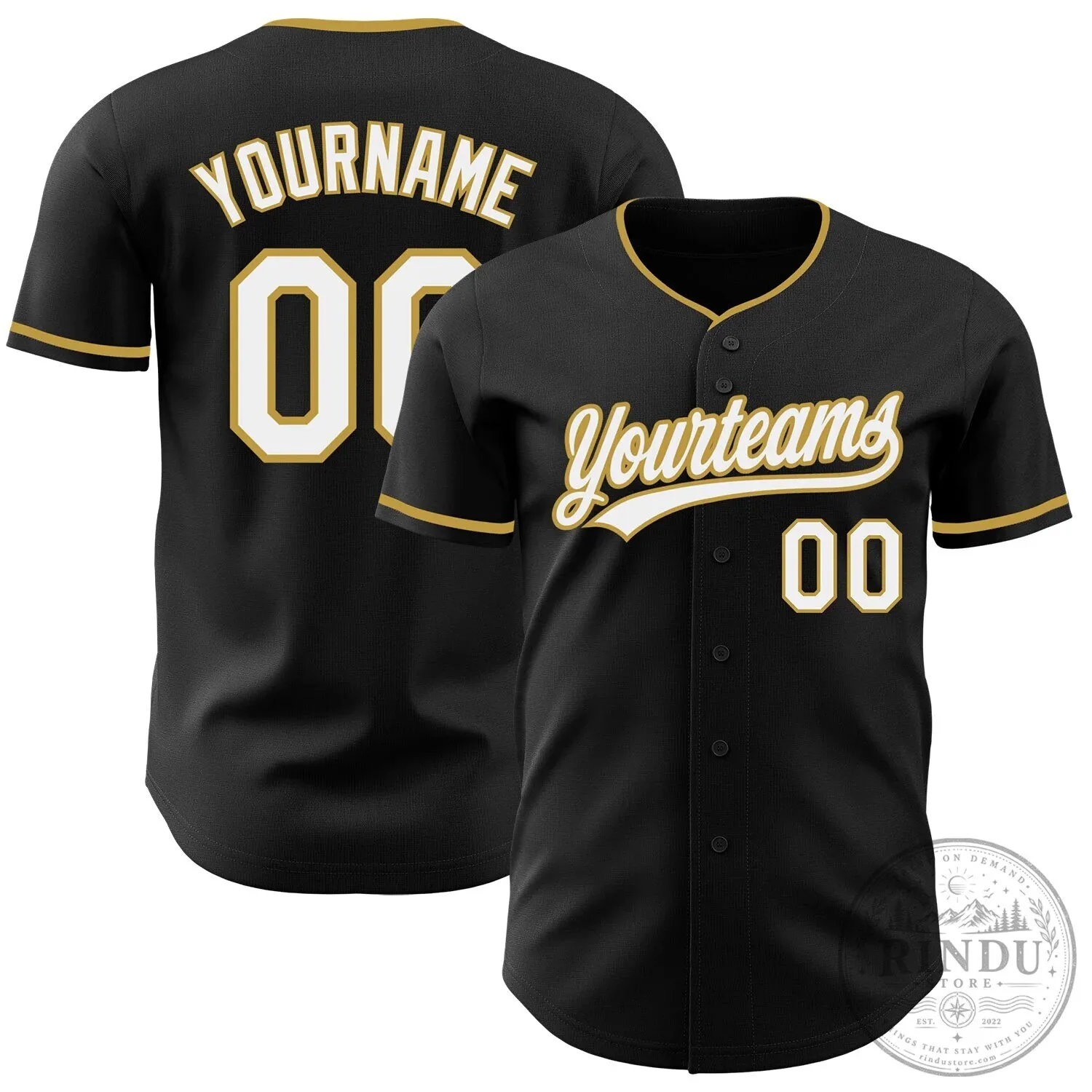 Custom Black White Gold Authentic Baseball Jersey 1 Custom Black White Gold Authentic Baseball Jersey