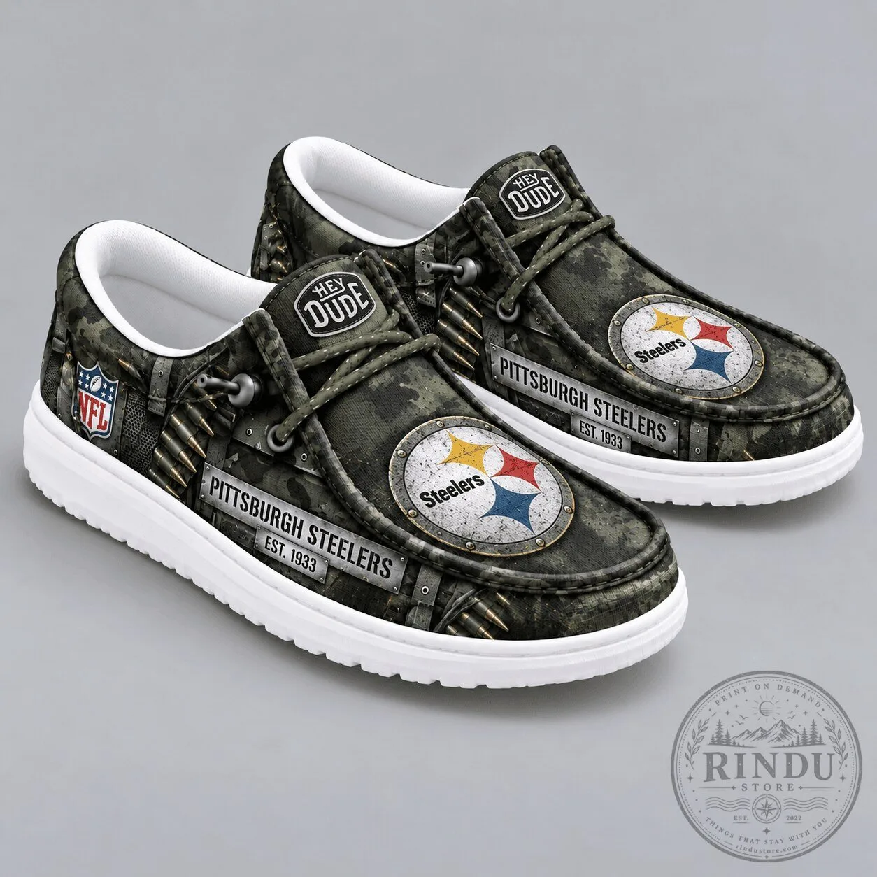 Pittsburgh Steelers Camouflage Hey Dude Style Shoes for Men and Women