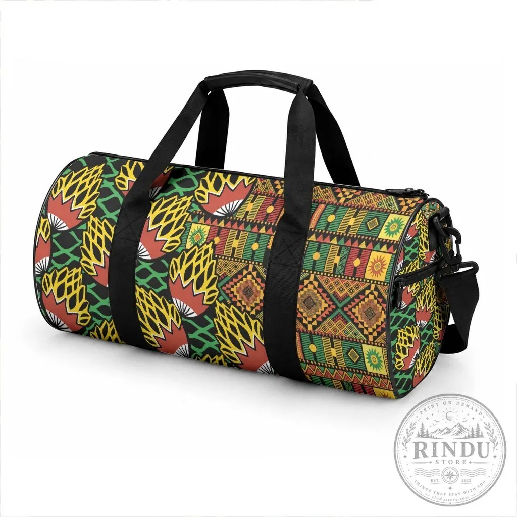 African Tribal Geometric Kanga Pattern Travel Duffle Bag 9 African Tribal Geometric Kanga Pattern Travel Duffle Bag
