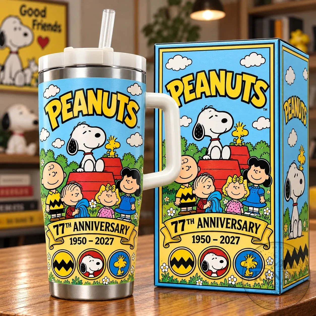Peanuts Snoopy and Friends 77th Anniversary Insulated Tumbler with Handle 2 Peanuts Snoopy and Friends 77th Anniversary Insulated Tumbler with Handle