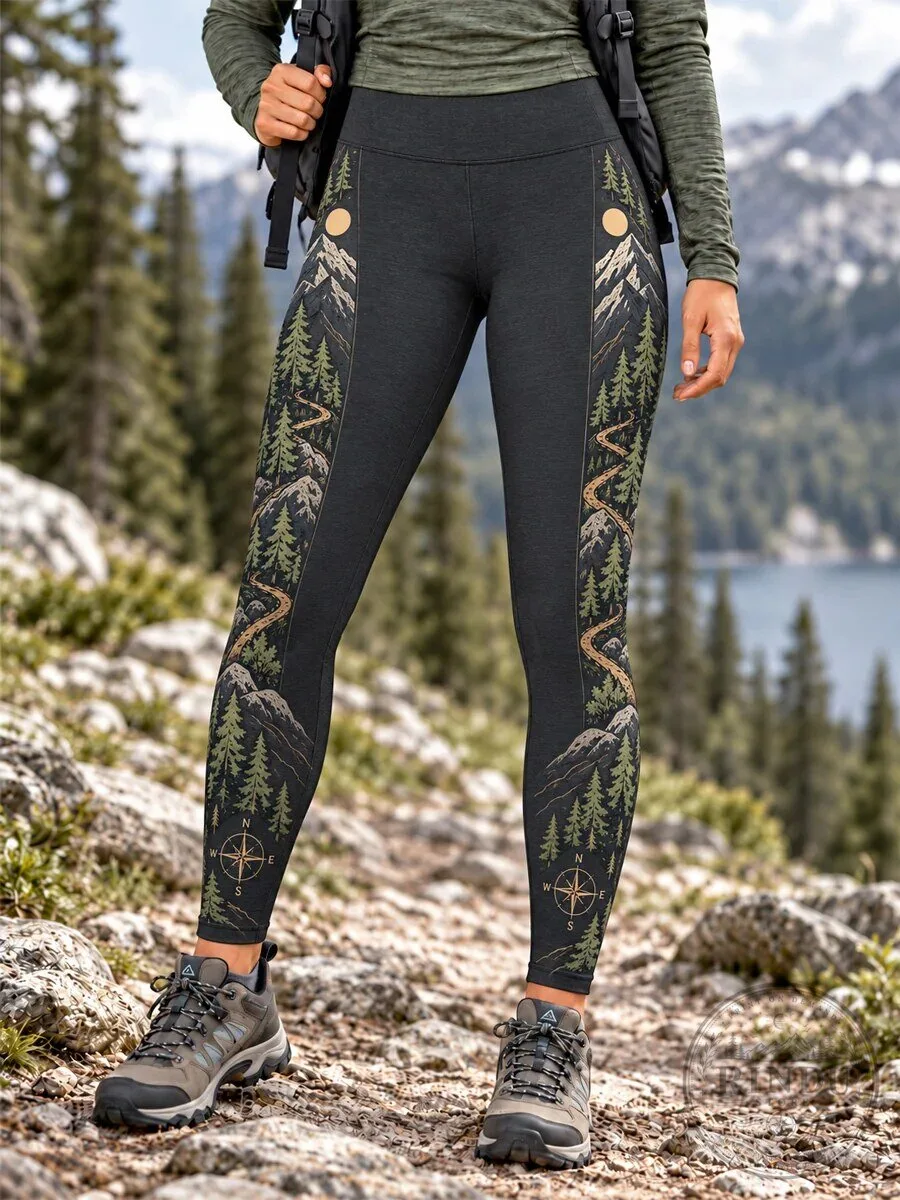 Women's Wilderness Trail Print Hiking Mountain Forest Leggings 3 Women