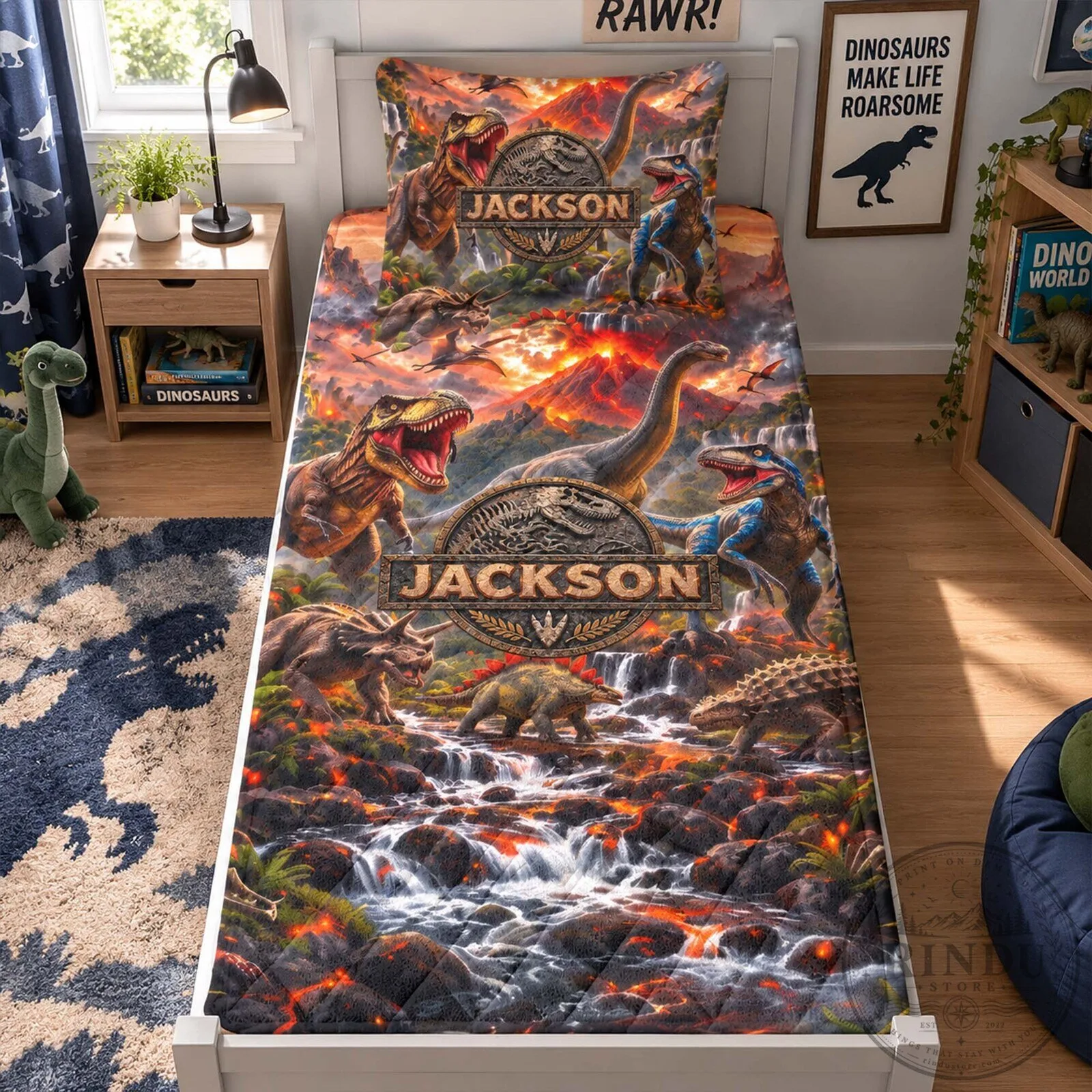 Personalized Jurassic Park Dinosaur Volcano Scene Quilted Bedding Set 18 Personalized Jurassic Park Dinosaur Volcano Scene Quilted Bedding Set