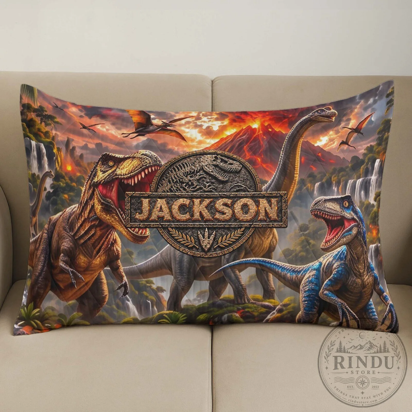 Personalized Jurassic Park Dinosaur Volcano Scene Quilted Bedding Set 20 Personalized Jurassic Park Dinosaur Volcano Scene Quilted Bedding Set