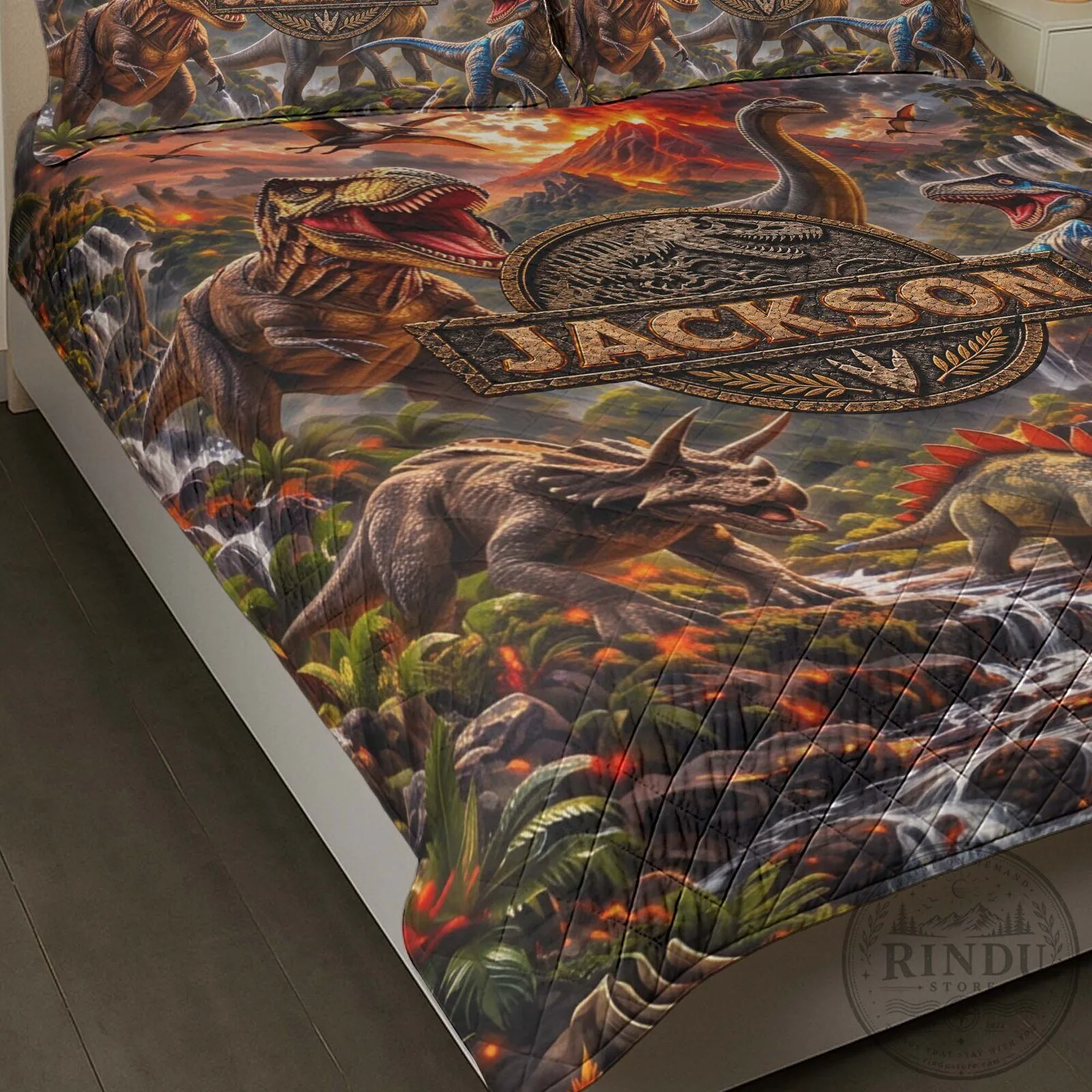 Personalized Jurassic Park Dinosaur Volcano Scene Quilted Bedding Set 22 Personalized Jurassic Park Dinosaur Volcano Scene Quilted Bedding Set
