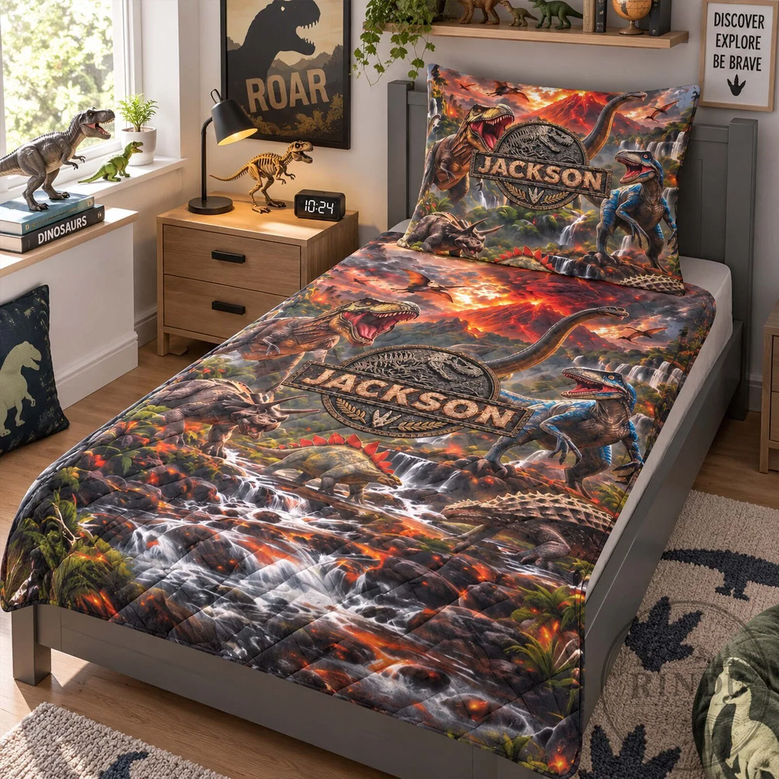 Personalized Jurassic Park Dinosaur Volcano Scene Quilted Bedding Set 23 Personalized Jurassic Park Dinosaur Volcano Scene Quilted Bedding Set