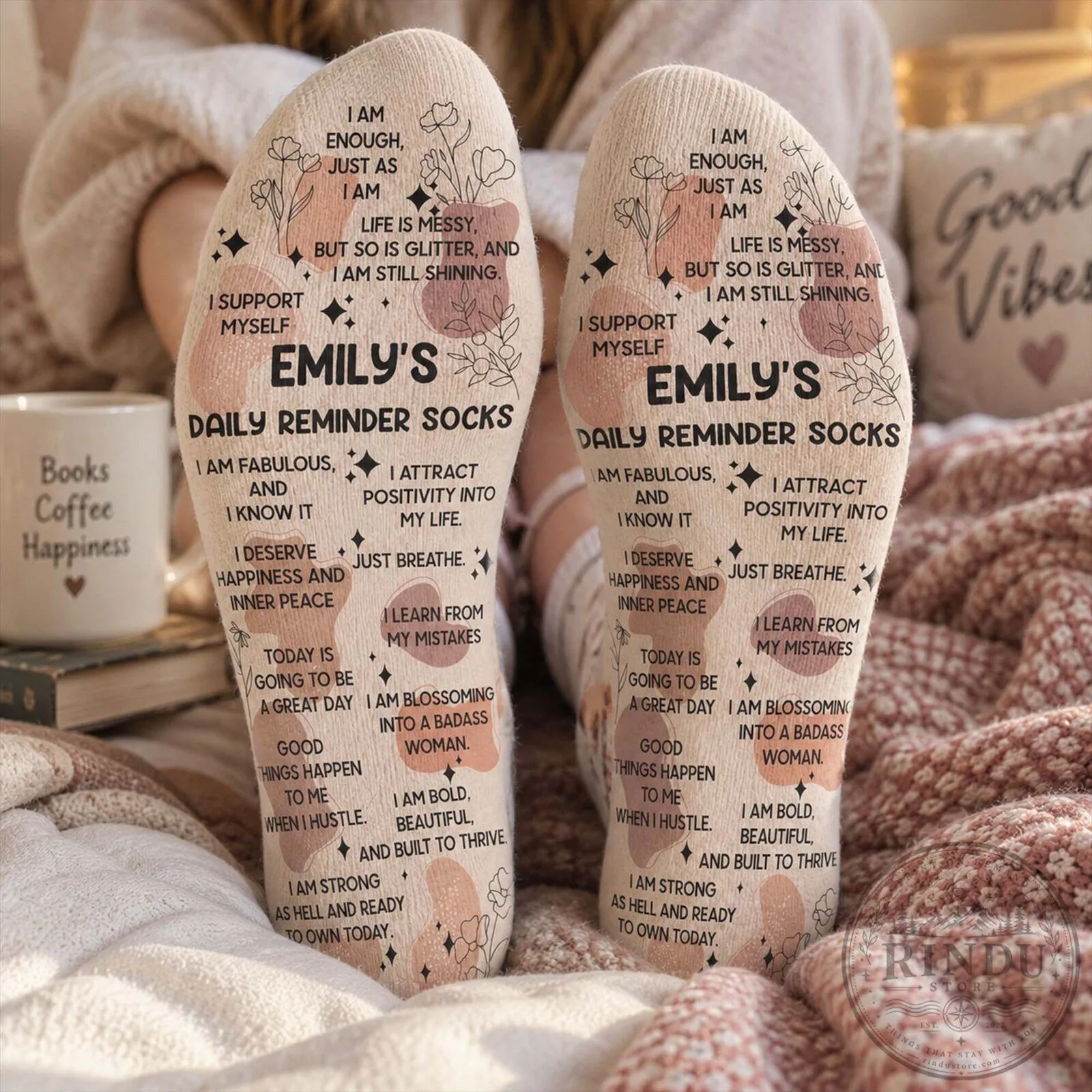 Personalized Daily Reminder Socks with Affirmations for Women, Friends, and Coworkers