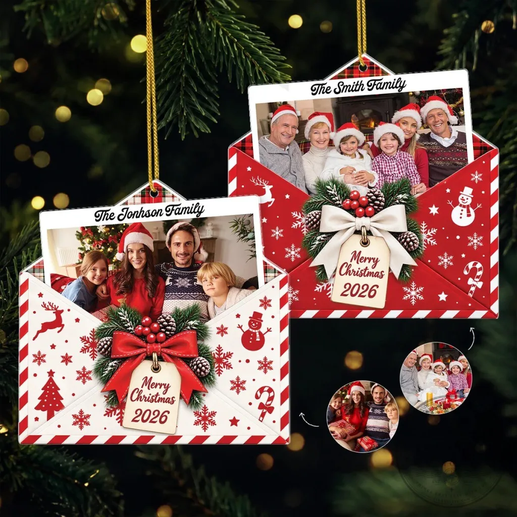 Personalized Family Photo Christmas Envelope Hanging Tree Ornament Personalized Family Photo Christmas Envelope Hanging Tree Ornament