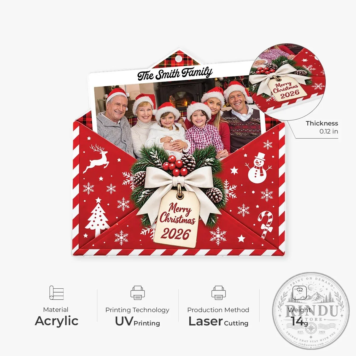 Personalized Family Photo Christmas Envelope Hanging Tree Ornament 10 Personalized Family Photo Christmas Envelope Hanging Tree Ornament
