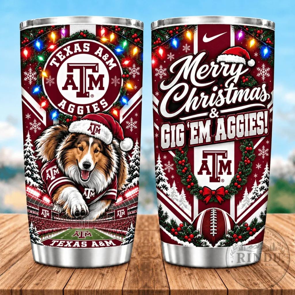 Texas A&M Aggies Christmas Spirit Dog Football Team 20oz Stainless Steel Tumbler Texas A&M Aggies Christmas Spirit Dog Football Team 20oz Stainless Steel Tumbler