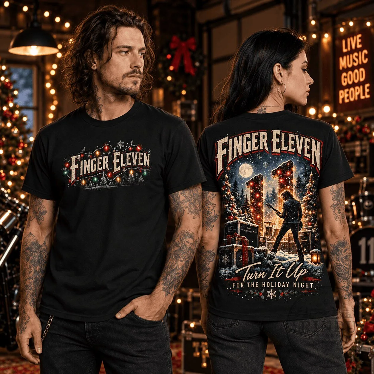 Finger Eleven Christmas Rock Concert Holiday Night Black T-Shirt