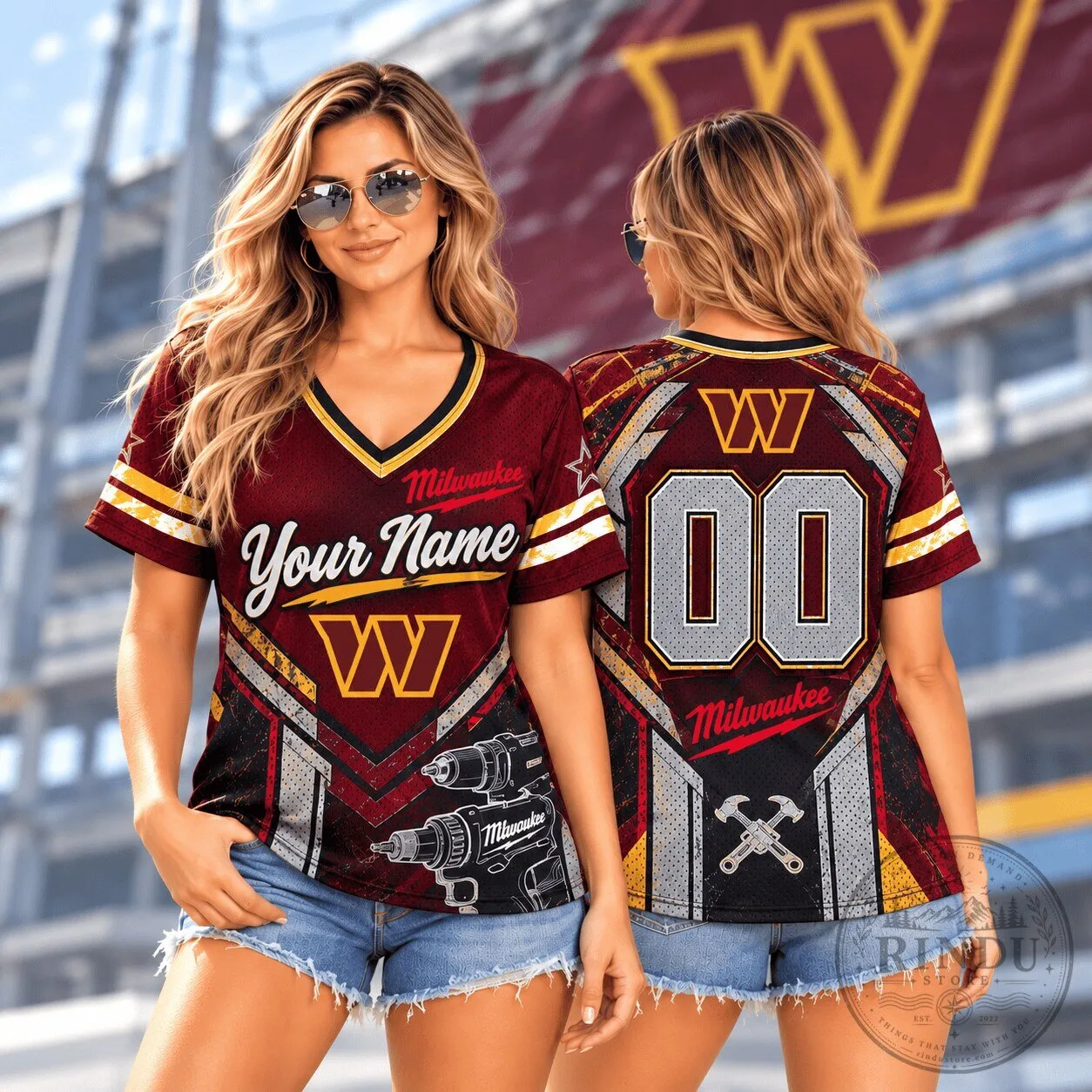 Washington Commanders Personalized Name and Number V-Neck Football Jersey