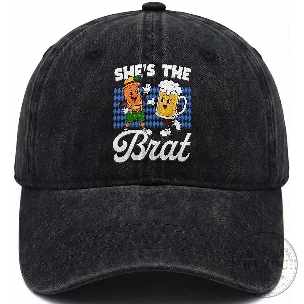 She's The Brat Funny Oktoberfest Beer Sausage Matching Couple Humor Cap Hat