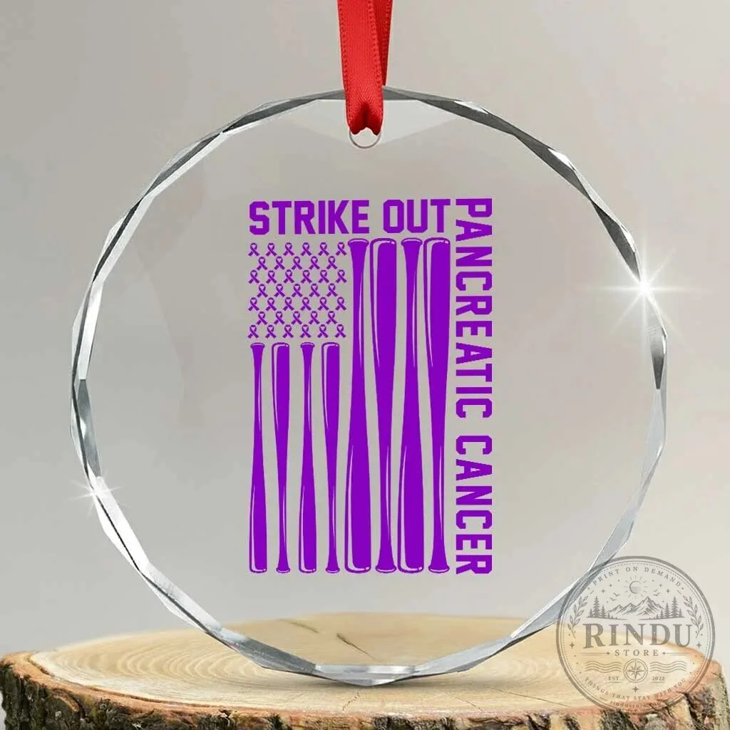 Strike Out Pancreatic Cancer Awareness Purple Ribbon Baseball American Flag Ornament