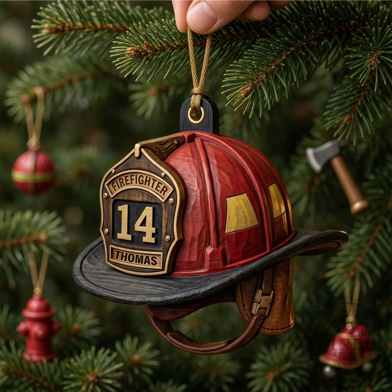 Personalized Firefighter Helmet Christmas Ornament - Custom Name & Number Gift