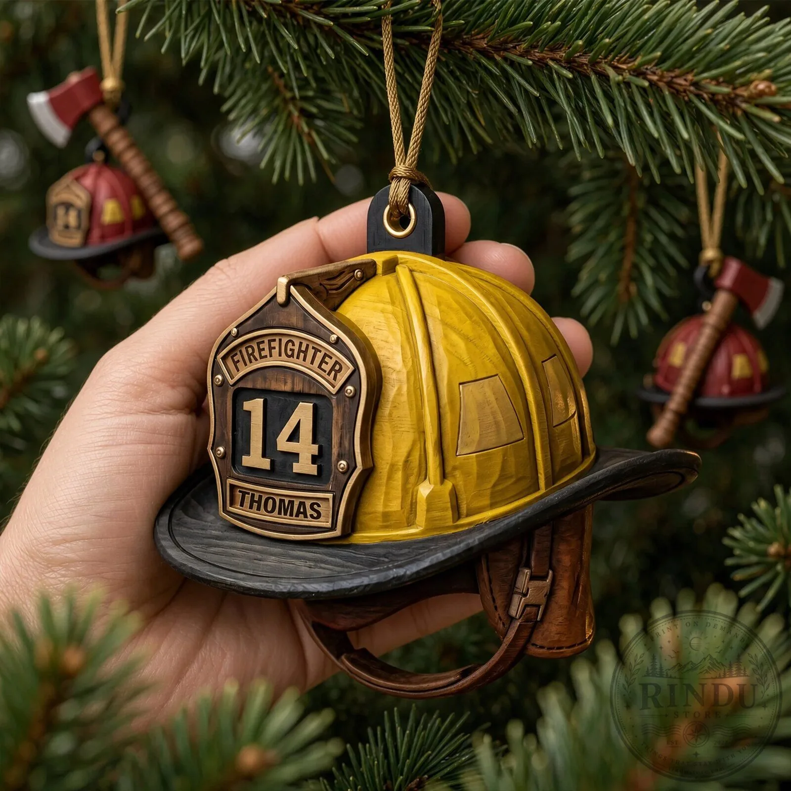 Personalized Firefighter Helmet Christmas Ornament - Custom Name & Number Gift 9 Personalized Firefighter Helmet Christmas Ornament - Custom Name & Number Gift