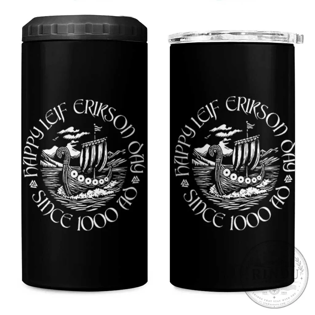 Happy Leif Erikson Day Viking Longship Can Cooler and Tumbler