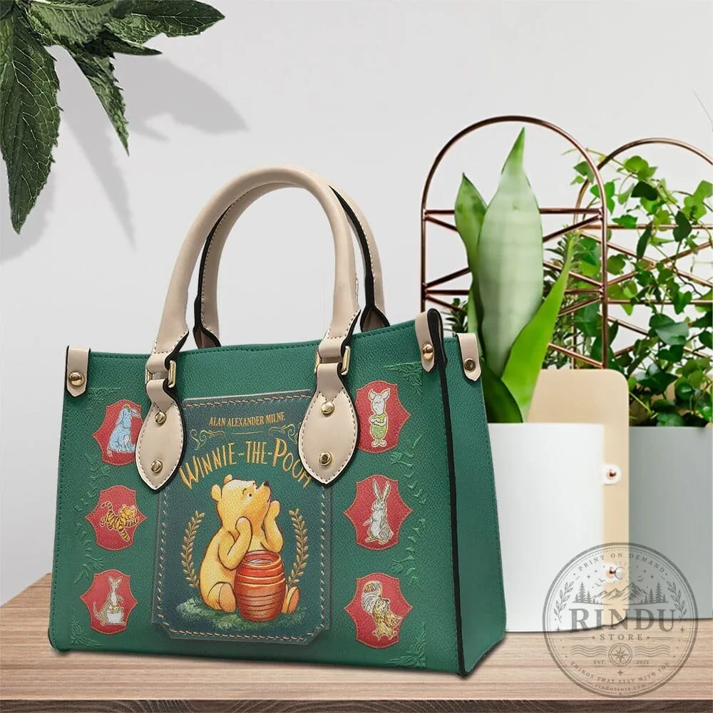 Winnie The Pooh 100th Anniversary Disney Characters Green Leather Handbag 7 Winnie The Pooh 100th Anniversary Disney Characters Green Leather Handbag