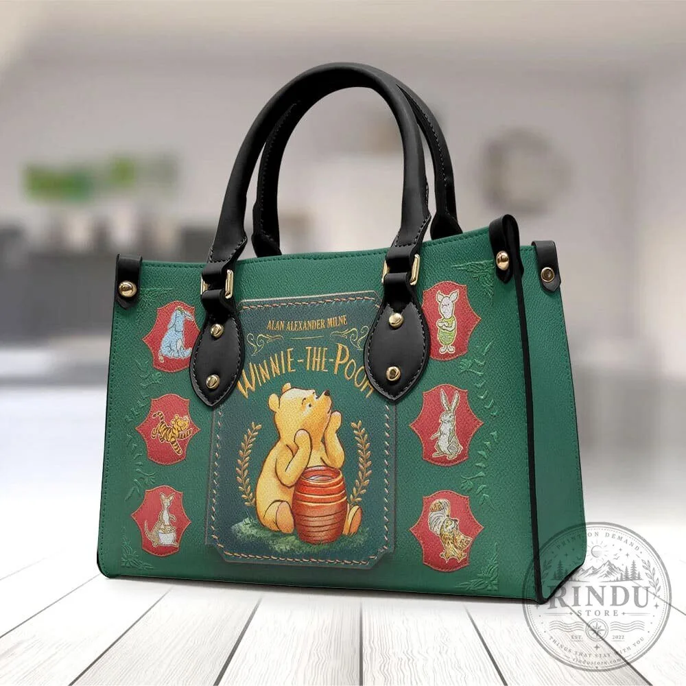 Winnie The Pooh 100th Anniversary Disney Characters Green Leather Handbag 8 Winnie The Pooh 100th Anniversary Disney Characters Green Leather Handbag