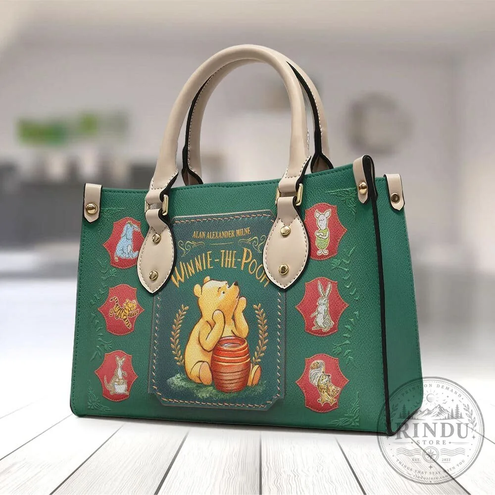 Winnie The Pooh 100th Anniversary Disney Characters Green Leather Handbag 9 Winnie The Pooh 100th Anniversary Disney Characters Green Leather Handbag
